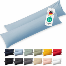 Blumtal Seitenschläferkissen Bezug 40 x 145 (2er Set Kissenbezüge) - Blau - 100% Baumwolle, Oeko-Tex Zertifiziert, Kissenbezug für Seitenschläferkissen, Kissenhülle mit Reißverschluss 145 x 40 cm, 2 Stück Blau