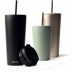 MAMEIDO Thermobecher mit Strohhalm 700ml & 470ml - Trinkbecher mit Deckel und Strohhalm aus Edelstahl doppelwandig isoliert, auslaufsicher - Coffee to go Becher (Rich Black, 0,7l) 700 ml Rich Black