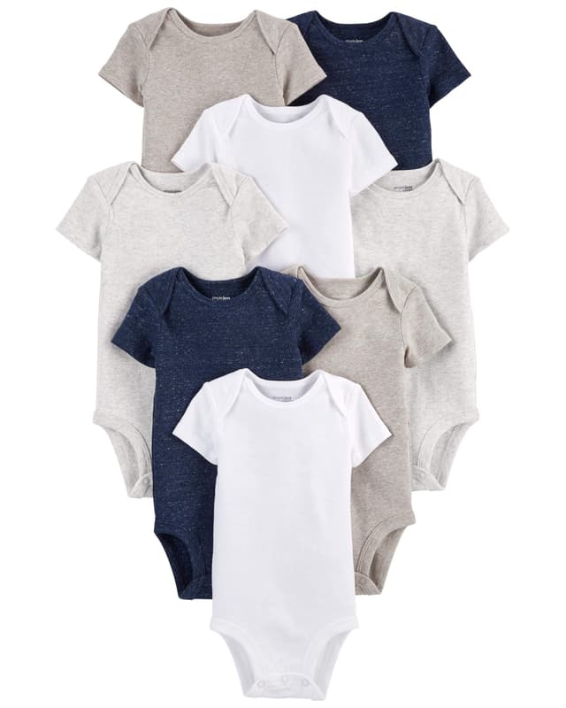 Simple Joys by Carter's Unisex Baby Neutral Short-Sleeve Bodysuit Body (8er Pack) 0 Monate Marineblau Heidekraut/Weiß/Haferbeige