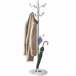 Casaria® Garderobenständer Marmorsockel Metall 14 Haken 360° Drehbar Stabil Modern 37x37x175cm Flur Büro Kleiderständer Kleiderstange Jackenständer Weiß Weiß Geschwungen