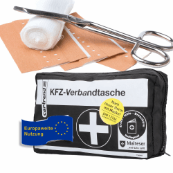 cartrend Verbandtasche Classic mit Malteser Erste-Hilfe-Sofortmaßnahmen, DIN 13164, schwarz 1er Packung Schwarz