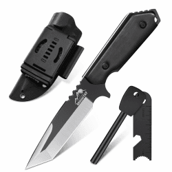 Moontay Outdoor Messer Survival 12cm mit Feuerstahl 440C Feststehende Tanto Klinge Jagdmesser mit Kydex Scheide Full Tang Holz Griff EDC für Wandern Bushcraft Camping Geschenke für Männer 11.8cm
