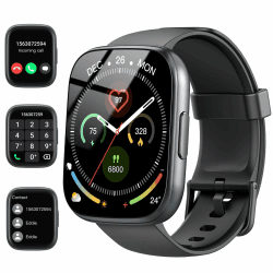 Smartwatch Herren Damen, 1,95"HD Touch Fitnessuhr mit Telefonfunktion, 110+Sportmodi Smart Watch Fitness Tracker mit Pulsmesser Schlafmonitor Schrittzähler, IP68 Wasserdicht Sportuhr für iOS Android Schwarz