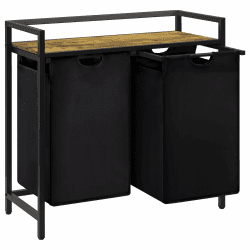 Lifewit Wäschekorb 2 Fächer, 95L/47,5x2L Wäschesammler mit Ablage und herausziehbaren Säcken, Wäschesortierer Schmutzwäschebehälter für Waschküche, Badezimmer, Schlafsaal, 76x33,5x72cm, Schwarz Schwarz 95L (76 x 33.5 x 72cm)