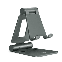 NULAXY Verstellbar Handy Ständer Tisch, Faltbarer Handy Halterung Aluminium Phone Halter für Schreibtisch Kompatibel mit iPhone 16 15 14 13 12 11 Pro Xs Xr X 8, Huawei, Samsung, alle Handys C-Grau