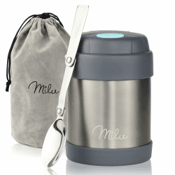 Milu Thermobehälter 300, 440, 450, 650ml, 800ml | Edelstahl Warmhaltebehälter | Essensbehälter | Speisegefäß Babynahrung | Essen warmhalten Behälter | Müsli to go | Grau, 300ml Grau 300ml