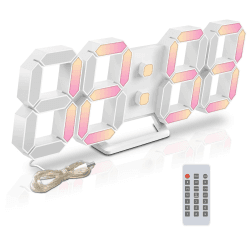 Deeyaple LED Wanduhr Digital Wecker 3D Uhr Dimmbar Snooze USB 12/24Stunden Datum Temperaturanzeige Fernbedienung Nachtlicht Wohnzimmer Küche Schlafzimmer Büro 25cm (Bunt) Bunt 25CM
