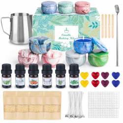 LDUMODUW Kerzen Selber Machen Set, DIY Kerzenherstellung Kits für Erwachsene Anfänger, Duftkerze mit 480G Bienenwachs, 8 Farbstoffe, 6 Duftöl, Wachsschmelztopf, 100 Kerzendochte, 9 Dosen Grün