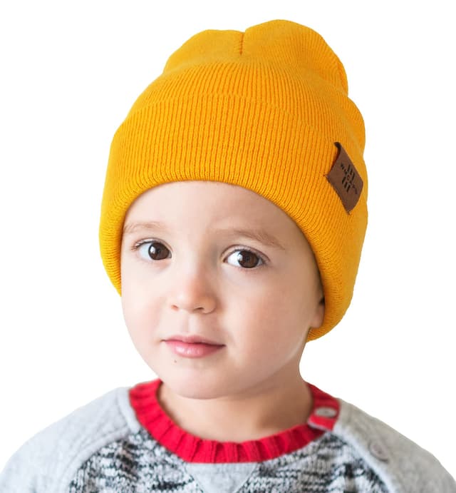 Wmcaps Mütze Kinder Jungen, Warme Weiche Wintermützen für Mädchen Kleinkind Baby, Doppellagige Strickmütze Kinder Einheitsgröße Gelb