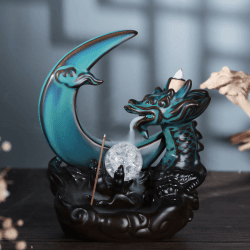 REAWOW Keramik Rückfluss Räuchergefäß Wasserfall Räuchergefäss mit 60 Schönheit Räucherwasserfall für Meditation Dekoration Zuhause Büro Yoga Spa Deko Drache