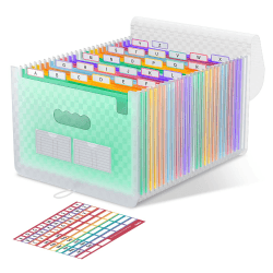 Akkordeon-Aktenordner 26 Taschen, erweiterbarer Aktenordner mit erweiterbarem Deckel/tragbarer Schreibtisch-Dokumentenkasten, A4 Briefgröße, Akkordeon-Papier, farbige Abheftungsbox(Grün)