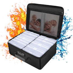ENGPOW Feuerfeste Fotobox Aufbewahrungsbox mit 16 Inneren 10.2 x 15.2 CM Foto-Hüllen(Klar),Foto Aufbewahrungsbox Abschließbare Foto Aufbewahrungsboxen Organizer von Fotos,Tagebüchern,Stempeln,Puzzles Transparent