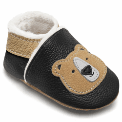 IceUnicorn Krabbelschuhe Baby Winter Krabbelschuhe Gefüttert Plüsch Hausschuhe Baby Lauflernschuhe Warm Weiche Leder Babyschuhe 12-18 Monate Schwarzer Bär
