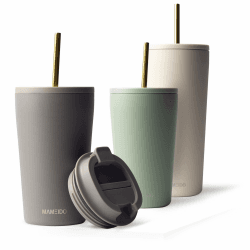 MAMEIDO Thermobecher mit Strohhalm 700ml & 470ml - Trinkbecher mit Deckel und Strohhalm aus Edelstahl doppelwandig isoliert, auslaufsicher - Coffee to go Becher (Taupe Grey, 0,7l) 700 ml Taupe Grey