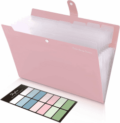 SKYDUE Dokumentenmappe A4, Mappe Mit 8 Fächern, Fächermappe A4 Mit Etiketten, Tragbar Ordnungsmappe Mappen Ordnersystem, Sortierordner Mappe Mit Fächern (Rosa)