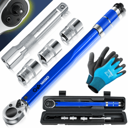 MASKO® Drehmomentschlüssel 6tlg. Set 40-210Nm 1/2' CV inkl. 3 Stecknüsse 17mm 19mm 21mm & Verlängerung 125mm Montagehandschuhe Koffer +/- 4% Toleranz Reifenschlüssel Auto Drehmoment-Schlüssel, Blau