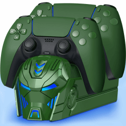 HELLCOOL PS5 Controller Ladestation - PS5 Ladestation mit Cooles Aussehen/RGB-Licht für Playstation 5 Controller - Ladestation PS5 Controller Ständer für DualSense/Edge Controller Grün