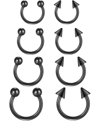 Funseedrr Nasenpiercing Hufeisen Lippenpiercing Septum Ring Set Chirurgenstahl 1,2mm Nase Lippe Ohrring Piercing Schmuck(6-12mm Durchmesser) Schwarz-kugel+pfeil