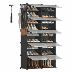 SONGMICS Schuhregal mit 10 Fächern, Schuhschrank, 30 x 40 x 30 cm pro Fach, schmal, mit Türen, Stahlrahmen, Kunststoff, für Flur, Schlafzimmer, Eingangsbereich, schwarz LPC035B01 10 Fächern (83B x 156H cm) Schwarz