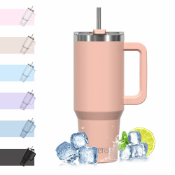 WATERSY 40oz Kaffeebecher to Go Thermobecher Doppelwandiger Edelstahl Vakuum Auslaufsicher Trinkbecher mit Griff und Strohhalm Thermoskanne Pink 1182 ml Pink