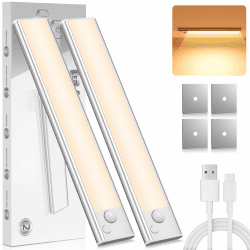 Unterbauleuchte Küche LED Schrankbeleuchtung Bewegungsmelder - Warmweiß Lampe Akku Licht Beleuchtung Batterie Schrank Innen Lichtleiste Kabellos Leuchte Leiste light USB Küchen Aufladbar Schranklicht 20CM-2 Stück Warmweiß