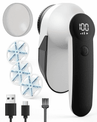 Kaskawise Elektrischer Fusselrasierer mit LED-Anzeige,USB Wiederaufladbar – 6-Blatt-Klingen,Einstellbare 3-Fach Geschwindigkeit,2000mAh,Extra Großer Fusselbehälter für Verschiedene Stoffe(Weiß) White