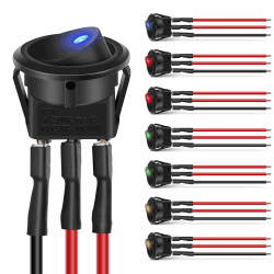 Chelhead 8 Stück Runde Schalter 12V Ein Aus Kippschalter 3 Pin Vorverkabelt 6A 250VAC 10A 125VAC Wasserdichter LED Drucktastenschalter, für Haus, Auto, LKW 8 Schalter 12V