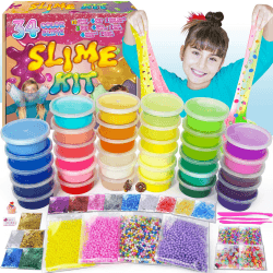 DIY Slime Kit für Mädchen Jungen, Slime Kit Geschenke für 6 7 8 9 10+ Jahre, Jumbo Slime Party Favors Geschenk, Crystal Slime Making Kit für Mädchen 10-12, Art Craft Kit 34 Farben