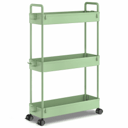 SOLEJAZZ 3-Tier Storage Trolley Cart Slide-Out Slim Rolling Utility Cart Mobile Storage Shelving Organizer für Küche, Bad, Waschküche, Schlafzimmer, schmale Orte, Kunststoff, Grün