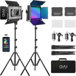 GVM LED Videoleuchte RGB, 50W 680RS LED Video Beleuchtung RGB, Studiolicht LED Dauerlicht mit 18 Lichteffektszenen, 3200K-5600K LED Videolicht für YouTube Fotografie Video Studioset, APP-Steuerung 680RS 2L