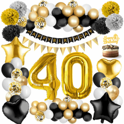 Amteker 40 Geburtstag Männer Frauen Deko, 40. Geburtstag Männer Frauen Luftballons Geburtstag, Konfetti Luftballons Schwarz Gold Deko 40 Geburtstag Mann Frauen, 40 Geburtstag Deko Happy Birthday Deko 40 Gold