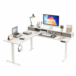 Agilestic L-förmiger elektrischer Stehschreibtisch mit 2 Schubladen, 160 cm ergonomischer höhenverstellbarer Schreibtisch mit Stauraum, Eckschreibtisch für Home Office,weiß Weiß 160x140 cm Mit Schublade