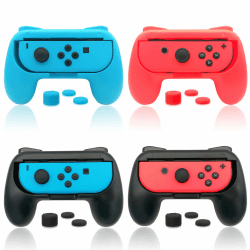 Griffe Halterung für Joy Con Switch & Switch OLED-Modell mit Daumen Griffkappen, (4 Pack) Gummioberfläche Joy Controller Grip Halter mit Joystick Kappen Zubehör - Blau/Rot/Schwarz