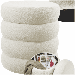 tectake® Hocker mit Stauraum, Scandi Sitzhocker Bouclé Teddy Stoff, Pouf, Polsterhocker rund für Schminktisch, Schlafzimmer, Wohnzimmer Möbel, als Flur Möbel, Stauhocker Wohnen - Bouclé Creme-weiß