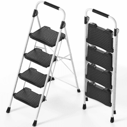 KINGRACK 4 Step Ladder, Sturdy Step Stool with Handrail, Anti-Slip Wide Pedals, Pass 900LBS Testing Foldable Step Stool for Home, Garage, Garden 4 Stufen mit handläufen Weiß
