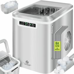 KESSER® Eiswürfelbereiter | Eiswürfelmaschine Edelstahl | Ice Maker | 12 kg 24 h | Zubereitung in 7 min | 2,2 Liter Wassertank | 2 Eiswürfel-Größen | LED-Display | Selbstreinigungsfunktion | Silber silberfarben