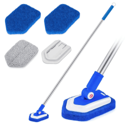 2-in-1 Reinigungsbürste Bad Schrubber Dusche mit Schrubbtuchpad und Microfaseraufsatz, Schrubber mit Stiel 119 cm Langem für Badezimmerfliesen, Wand, Toilette und Baseboard, Fliesenreiniger Bürste Blau