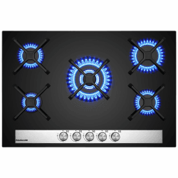 GASLAND GH6805BG1FC Glas Gaskochfeld 5 Flammig, Gas Kochfeld mit Wok Brenner, Einbau Gaskochfelder, 76cm Schwarz Glasherd, Butan Gas Kocher 10400 Watt, LPG/Erdgas 5 Brenner