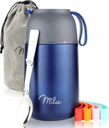 Milu® Thermobehälter 450, 650ml | Edelstahl Warmhaltebehälter | Essensbehälter | Speisegefäß Babynahrung | Essen warmhalten Behälter | Thermo Lunchbox | Müsli to go | Navyblau, 650ml Navyblau 650 ml