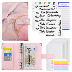KONVINIT Budget Planner A6 Budget Binder,Budgetplaner mit Folien Deutsch,Ringbuch Finanzplaner mit Geldumschläge,Budgetsheets und Kategorien-Etiketten,Um Geld Sparen,Money organizer,pink A6 Budget Binder Set uv-rosa