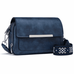 Roulens Damen Handy Umhängetasche, Vegan Leder Crossbody Bag Schultertasche mit Verstellbar Abnehmbar Breiter Gurt A-navy Blau
