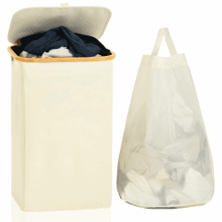 ROSOS Wäschekorb mit Deckel, 102L Wäschekorb Faltbar mit Herausnehmbaren Wäschesack, Wäschesammler mit Deckel & Leicht zu Tragendem Bambus Griff, Wasserdichter Wäschebox mit Deckel, Beige 102l Beige