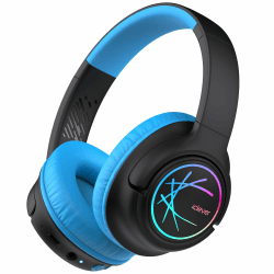 iClever Bluetooth kopfhörer Kinder mit LED-Leuchten, 74/85dBA Lautstärkebegrenzung, 43 Stunden Spielzeit, Stereo-Sound, Typ-C, AUX-Kabel, Bluetooth5.3 Kinderkopfhörer für Tablet/Reisen Schwarz