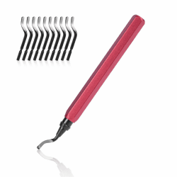 flintronic Entgrater Werkzeug Universal, Handentgrater mit 1 Metallgriff und 11 BS1010 Klingen, 360° Rotierender Klinge Schneidwerkzeug für 3D Drucker, Kunststoff, Aluminium (Rot) #6 Rot 1 Werkzeug + 11 Klingen