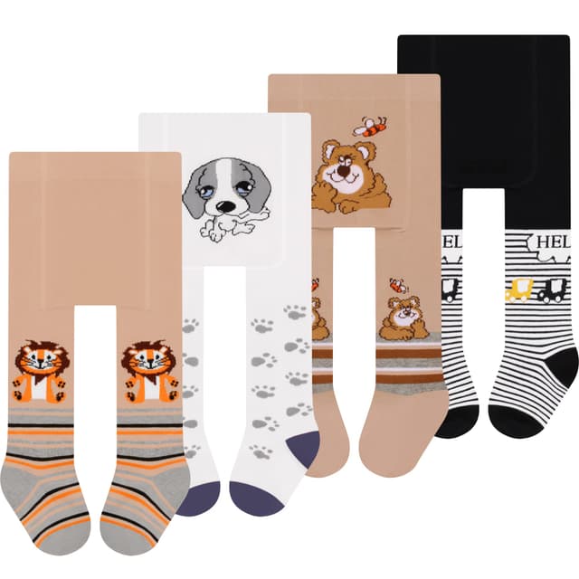 L&K-II 4er Pack Babystrumpfhose Strumpfhose für Baby Jungen mit Hund Löwen Affen Bären und Auto Motiv 2760 68-74 2760A-4er