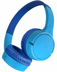 Belkin SoundForm Mini kabelloser Kinderkopfhörer mit integriertem Mikrofon und lustigen Aufklebern, 30 Std. Wiedergabe – Over-Ear-Kopfhörer für Unterricht, Ferien, iPhone, iPad, Galaxy – Blau