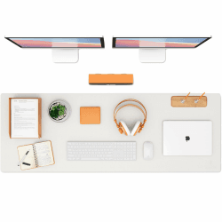 K KNODEL Tischunterlage, Schreibtischunterlage, PVC Tischunterlage, Laptop Tischunterlage, wasserdichte Schreibunterlage für Büro- oder Heimbereich, doppelseitig (Weiß/Beige, 43cm x 120cm) Weiß / Beige 43cm x 120cm