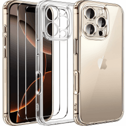 ivoler Nie Vergilbung Klar Hülle für iPhone 16 Pro, 1 Handyhülle mit 2 Stück Panzer Schutz Glas und Positionierhilfe, [Militärischer Schutz] Stoßfest Transparent Schutzhülle Dünn Durchsichtige Case iPhone 16 Pro 6.3 Zoll Transparent