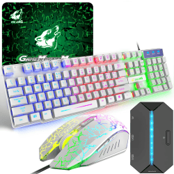 Gaming Tastatur und Maus und Adapter, QWERTY Italienisches Layout Tastatur in Regenbogenfarben Hintergrundbeleuchtung, 2400 DPI Maus, Mauspad, USB-Kabel, Kompatibel mit PS3/4 Xbox-Switch, Weiß Tastatur und Maus mit Adapter Weiß 4 in 1