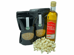 Hopser Food Fun Partyset Popcorn Zutaten 2 x 500g Premium Popcorn Mais, 500ml Popcornöl mit feinem natürlichem Butter-Aroma Popcornset für Popcornmaschine Popcorn Set 1